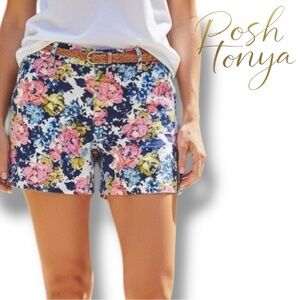 Isaac Mizrahi Floral High Waist Shorts Size 12 Cottagecore Coastal Summer Resort